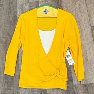 Jones New York Yellow 3/4 Sleeve Wrap Blouse